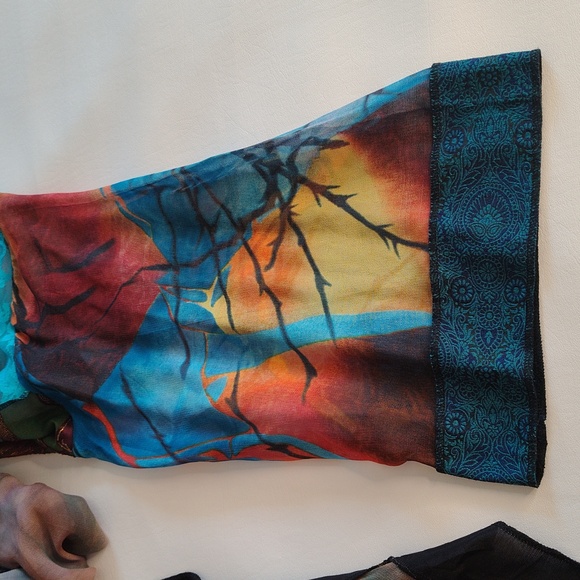 Sterling Styles Multicolor Silk Kimono Duster Patchwork XL 3/4 Sleeve Colorful - Picture 8 of 14